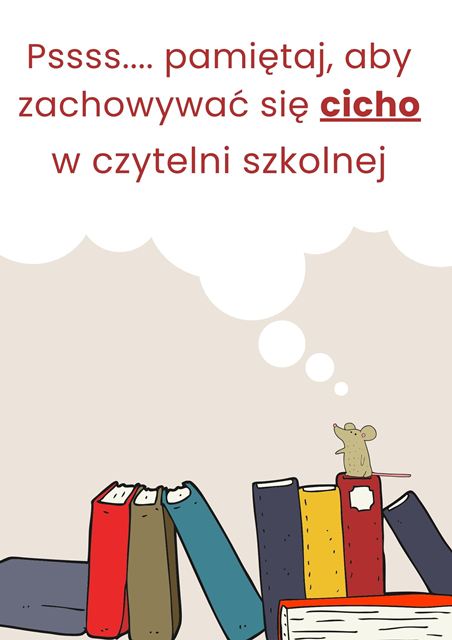 Plakat o zachowaniu ciszy w czytelni