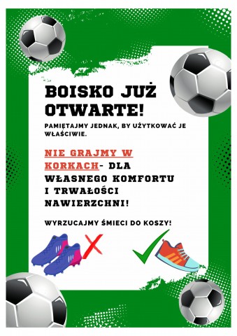 plakat z zasadami korzystania z boiska