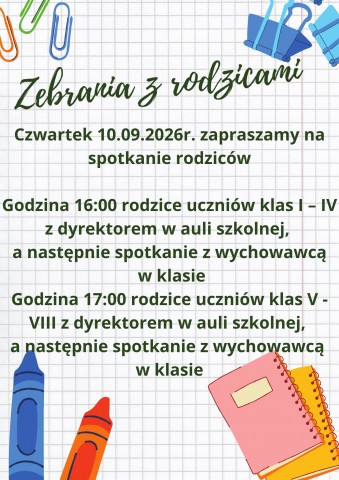 Zebrania z rodzicami- harmonogram