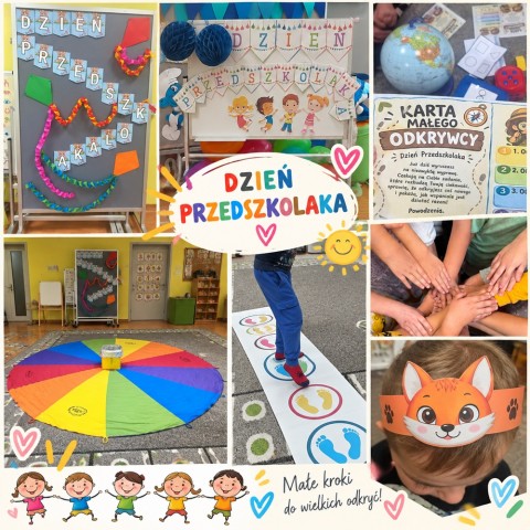Dzieci wykonują zadania i uczestniczą w odkrywczych zabawach podczas Dnia Przedszkolaka.
