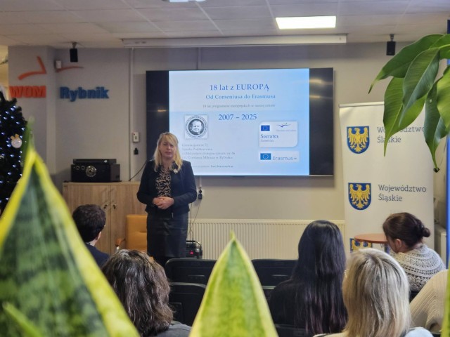 Doświadczenie, praktyka i współpraca – wystąpienie Pani Marzeny Kuś na konferencji w WOM Rybnik poświęconej realizacji projektów Erasmus+